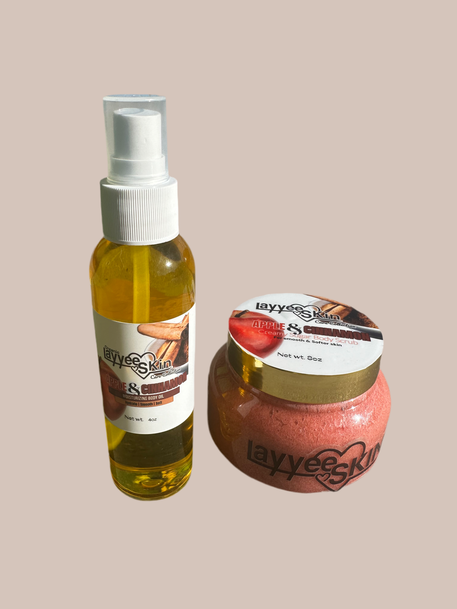 Apple and cinnamon body scrub, body oil set